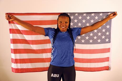 Morelle McCane with American flag
