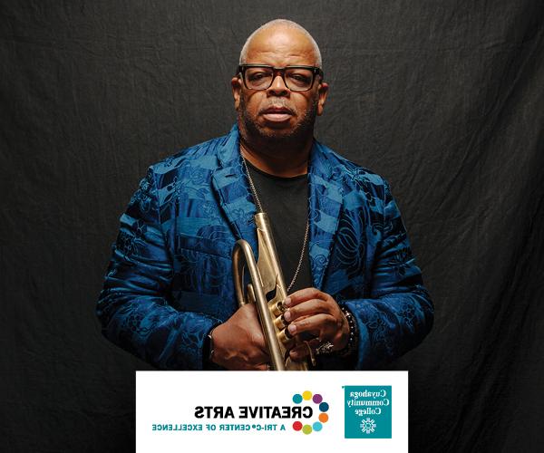 Photo of Terence Blanchard with logos