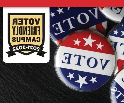 Campaign-style VOTE buttons with Voter Friendly Campus logo
